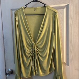 SHEIN Light green Ruched Front Blouse